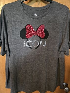 Disney Gray Tee with Pink Sequin Minnie Bow